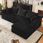 U Shaped Modular Sectional Couches for Living Room, 130" Cloud Modular Sectional Sofa Chaise, Fluffy Corduroy Couch with Deep Seat for Bedroom, No Assembly Required,Black