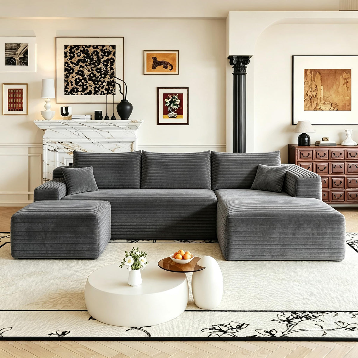 103" U Shaped Cloud Modular Boneless Sectional Couch Right Chaise, Green