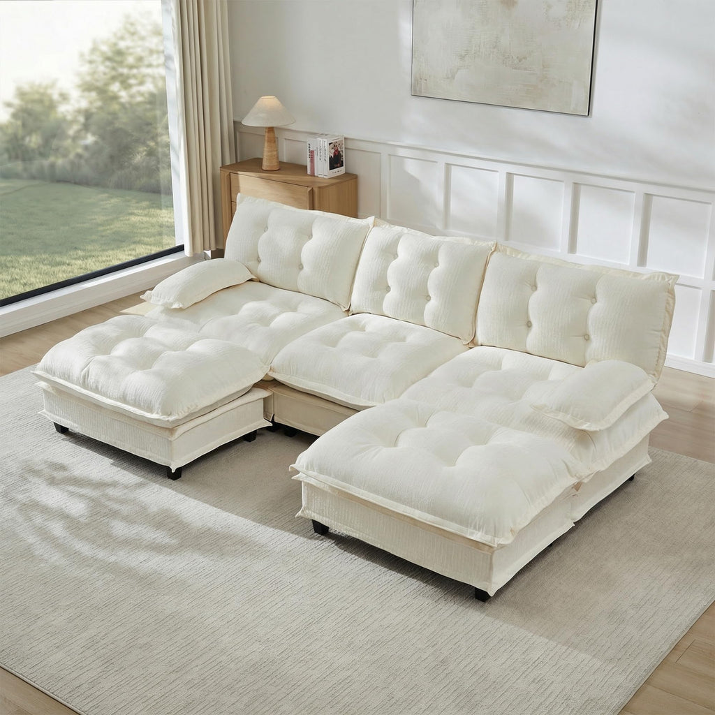 108" U Shaped Modular Sectional Sofa Couches for Living Room, Cloud Couch with Movable Ottomans, Comfy Chenille Sofa with Pillow-top Armrest for Bedroom Apartment