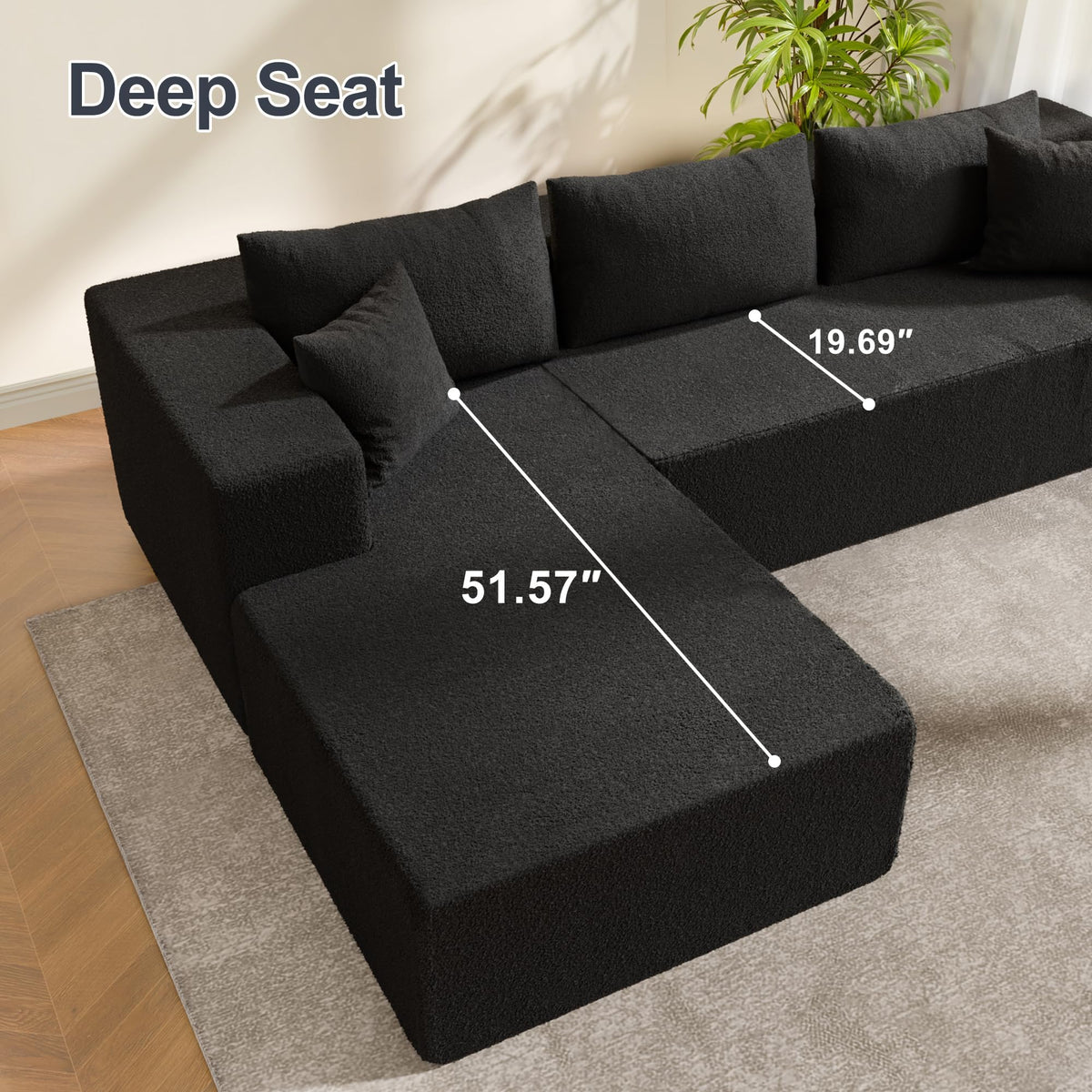 104" Sectional Couches for Living Room, Modular Sectional Sofa with Deep Seat, Cloud Couch for Living Room Bedroom, L-Shape Couch with Chaise, No Assembly Required (Plush, Left Facing Chaise)