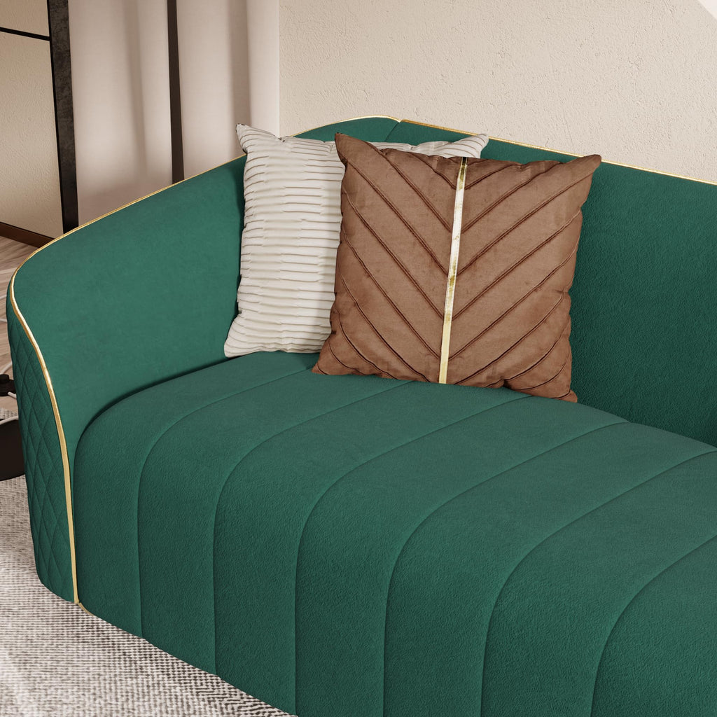 1-Piece Luxury Velvet Sofa Set for Living Room, Elegant Design Couch Set with Curved Armrests and Gold Edge Trim, Tufted Upholstered Couch with Gold Metal Legs (Green, 3 Seater)