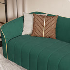 1-Piece Luxury Velvet Sofa Set for Living Room, Elegant Design Couch Set with Curved Armrests and Gold Edge Trim, Tufted Upholstered Couch with Gold Metal Legs (Green, 3 Seater)