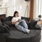 78'' Oversized Round Sleeper Sofa Bed, Convertible Circle Chaise Lounge Chair Indoor, Modern Fluffy Plush Corduroy Cloud Boneless Couch, Assembly Free, Comfy Bean Bag for Living Room, Black