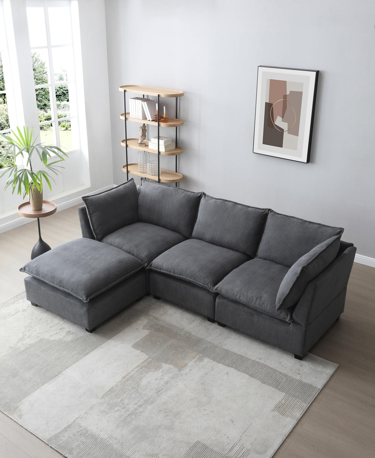 102 Inch Modular L-Shaped Sofa with Storage, Black Linen Fabric Sectional