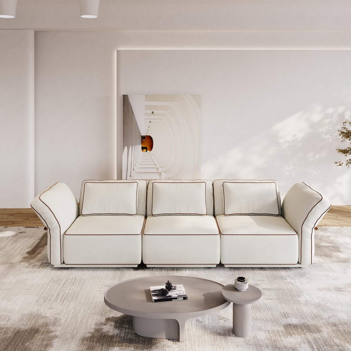 128'' Modular Sectional Sofa, 3 Seater Modern Comfy Boucle Cloud Couch, Oversized Comfy Deep Seat Couches for Living Room, Bedroom, Apartment, Black