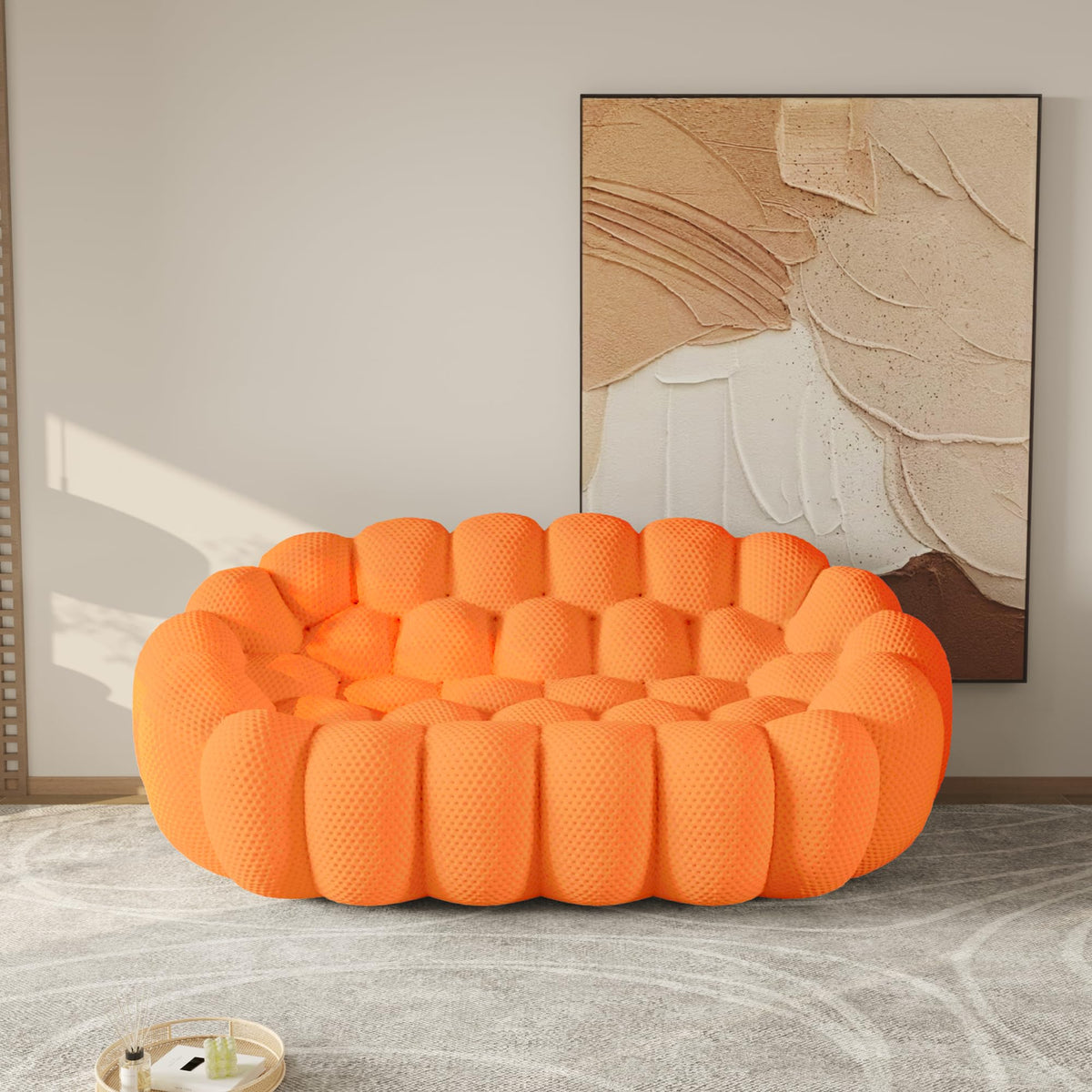 WJShome Modern Bubble Sofa Couch, 79.53" Curved Sofas for Living Room, Boneless Large Bean Bag Chair,Deep Seat Floor Sofas Chair Lounge 3 Seater for Home,Orange