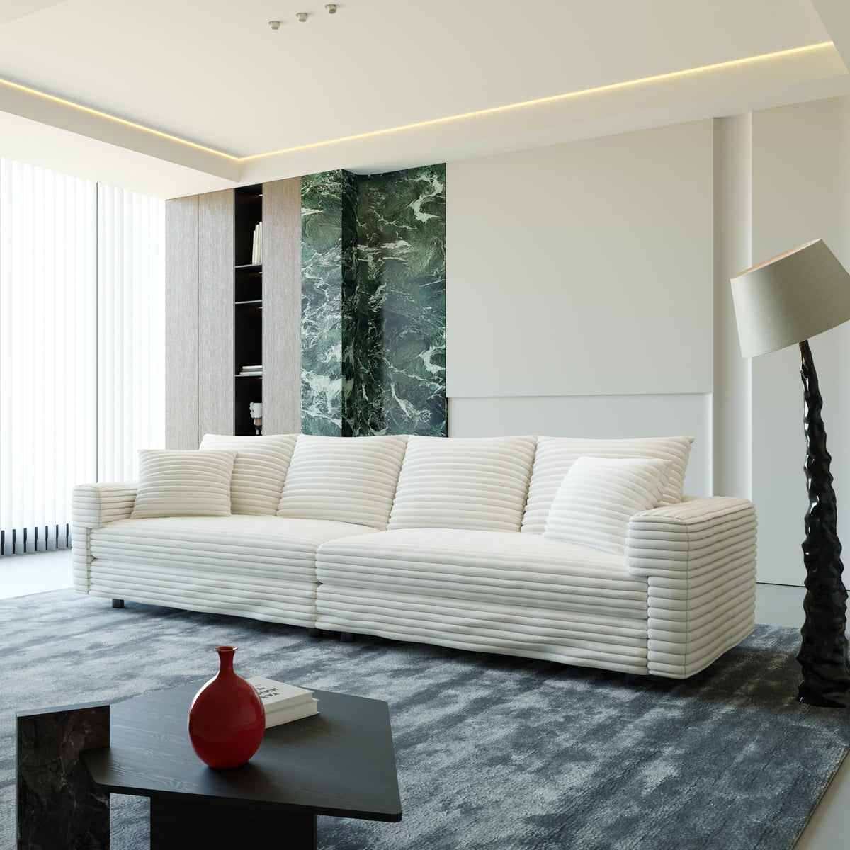 102.4 "Plush Corduroy 4-Seat Sofa,Modern Comfy Upholstered Sofa Cloud Couch,Deep Seat Couches with Soft Pillows and Movable Ottoman,Convertible Sofa Lounge Chair,Office,Beige(Old SKU W1885S00108