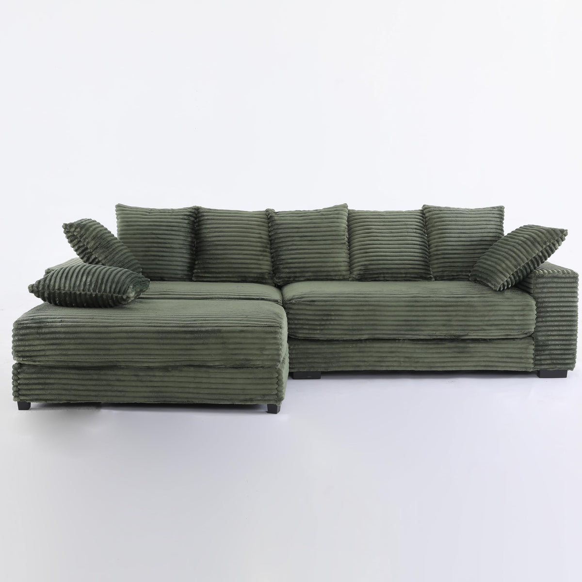 108.6" Sectional Sofa, Thickened Corduroy Sectional Couches for Living Room,Comfortable L Shaped Chaise Sectional Sofa with Storage Ottoman,Eight Throw Pillows,Green
