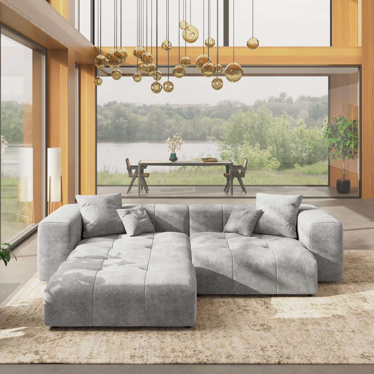 WJShome Oversized Sectional Couches for Living Room,183" V Shaped Couch, 6-Seater Cloud Modular Sectional Sofa, Linen Deep Seat Cloud Couches for Living Room,White
