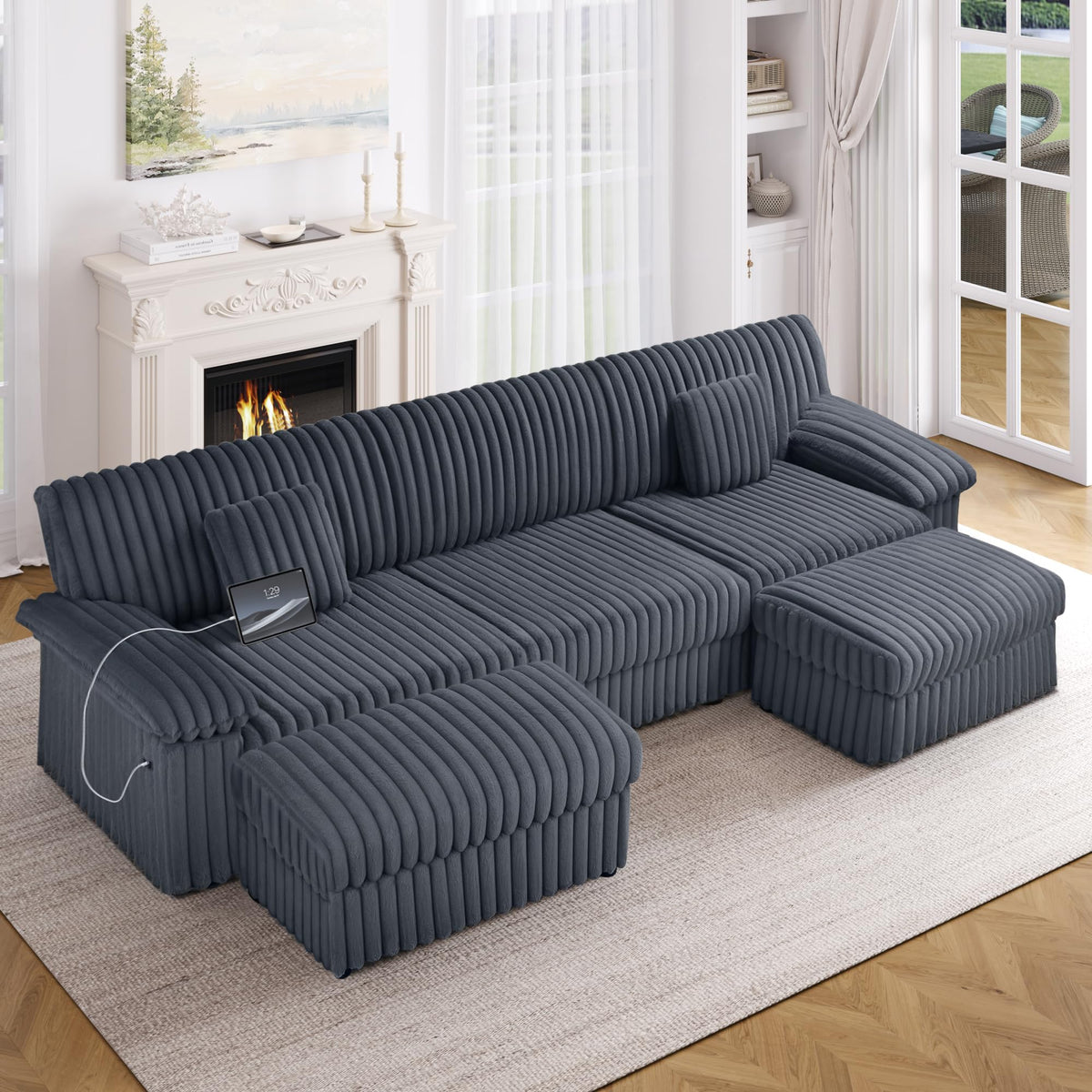 130" Oversize U-Shaped Modular Sectional Sofa for Living Room, with Storage