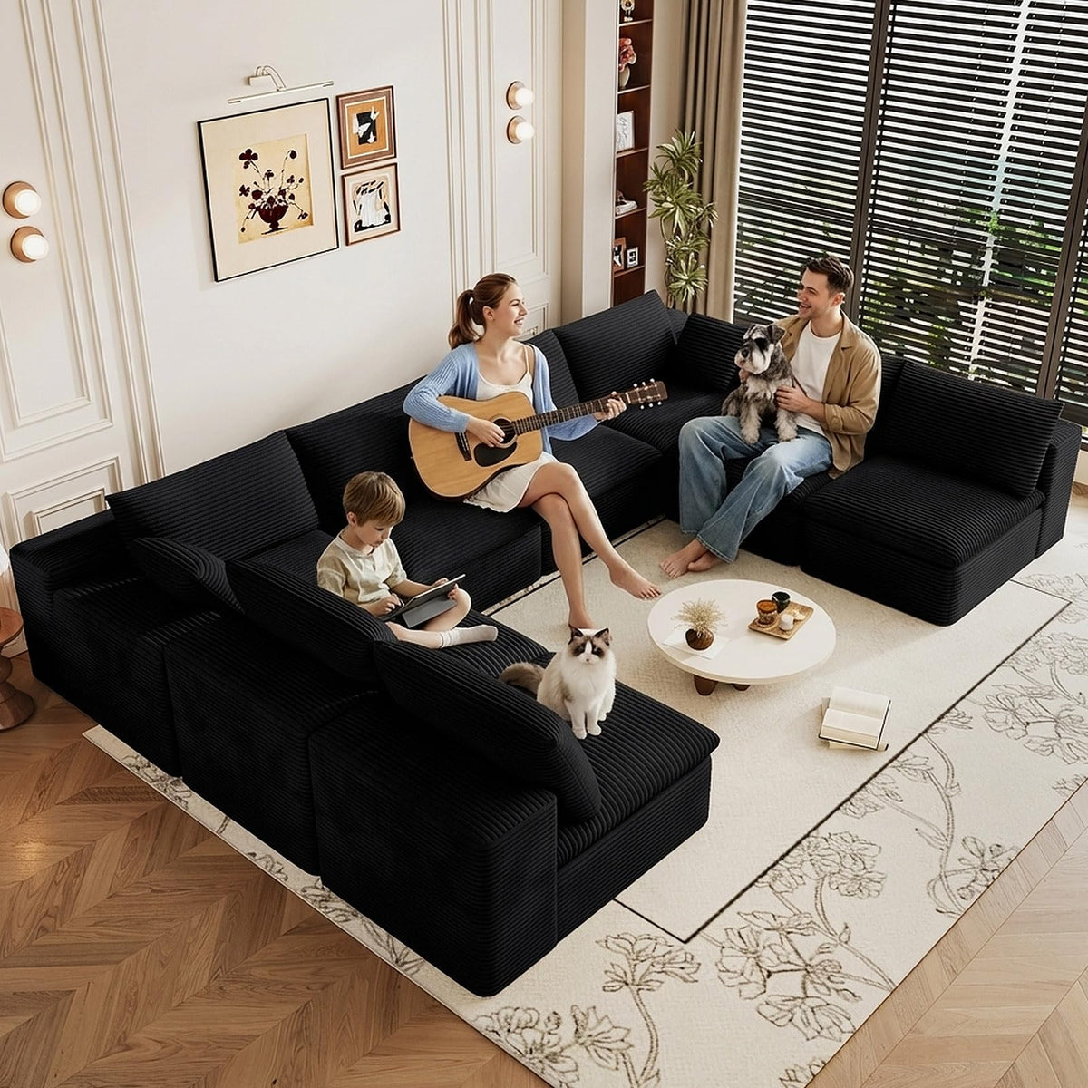 107" Cloud Couch Modular Sectional Couchs with Chaise Lounge, U-Shape Boneless Couches with Ottoman for Living Room, Corduroy Sofa with Deep Seat, No Assembly Required (Green, Left Facing Chaise)
