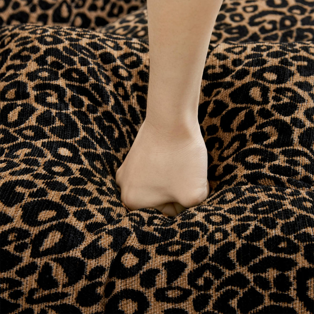 100" L Shaped Sectional Sofa with Ottoman, Chenille Leopard Print Couch