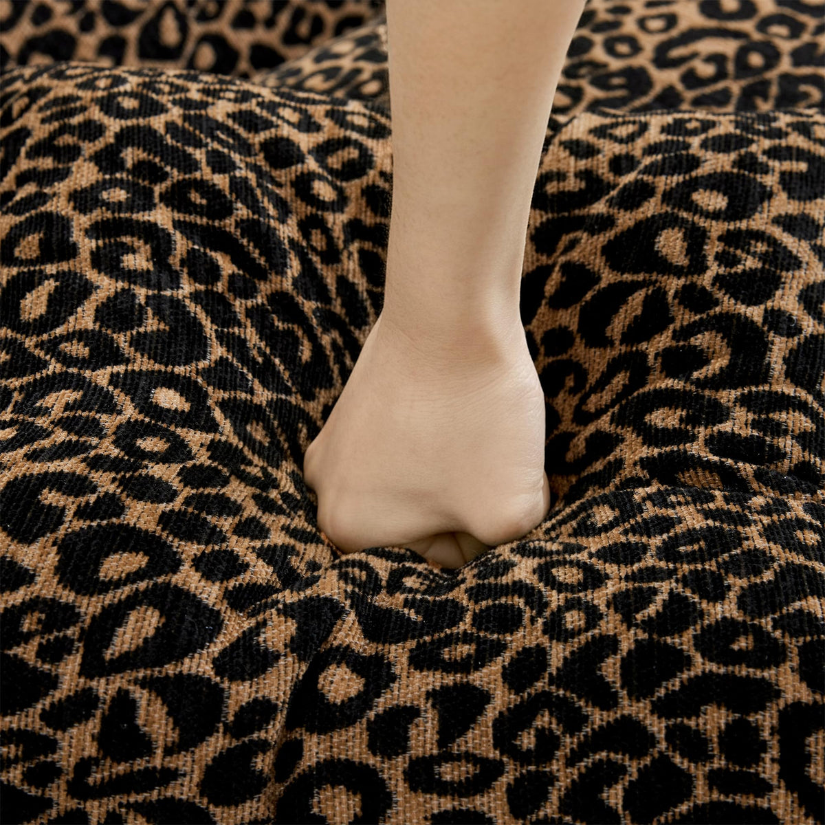 100" L Shaped Sectional Sofa with Ottoman, Chenille Leopard Print Couch