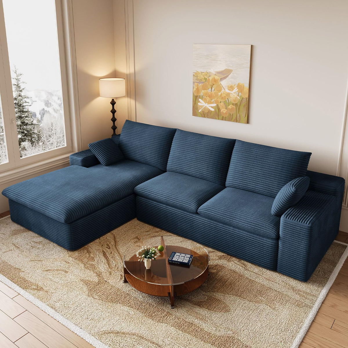 107" Cloud Couch Modular Sectional Couchs with Chaise Lounge, U-Shape Boneless Couches with Ottoman for Living Room, Corduroy Sofa with Deep Seat, No Assembly Required (Green, Left Facing Chaise)