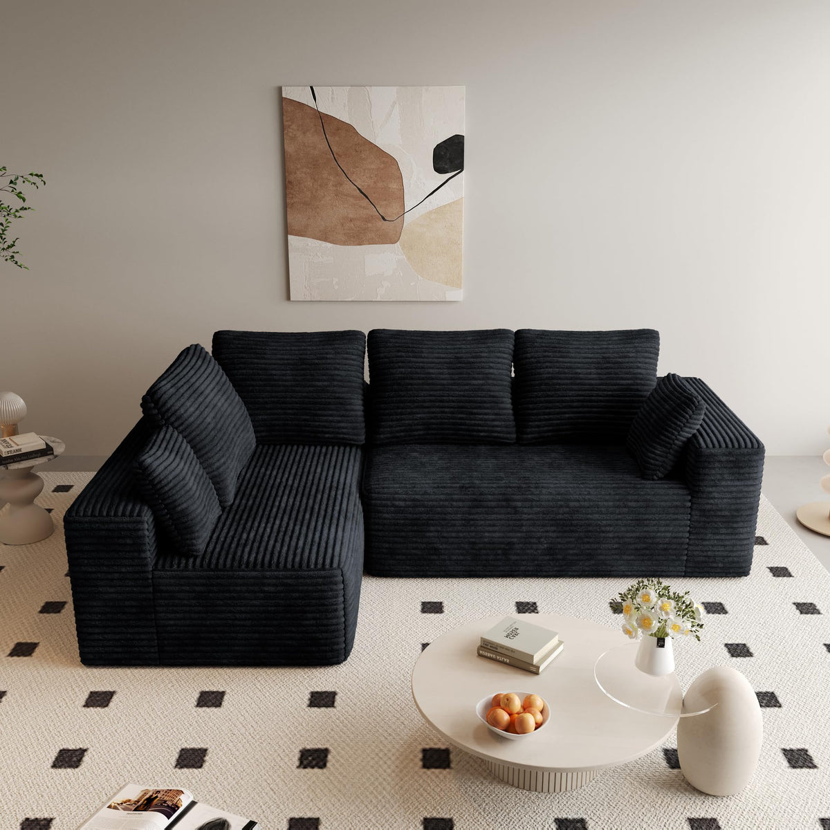 134 Inch Oversized Boneless Sofa Bed, Fluffy Corduroy Sleeper Sofa for Apartment Bedroom Living Room, Comfy Modular Cloud Sectional Couch, Boneless Couch, No Assembly, Brown