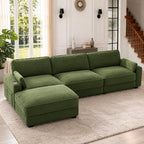 Vipbear 120" Modular Sectional L Shaped Sofa Couches for Living Room,3 Seat with 1 Movable Ottoman,Comfy Corduroy Sofa with USB Port,Side Pocket,Pillow,Green