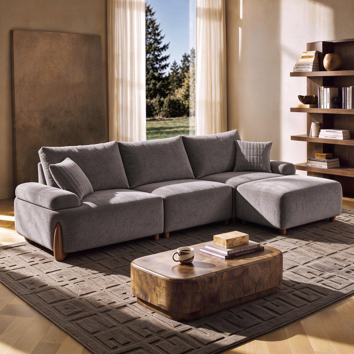 114.2" Modern Modular Couch for Living Room, L-Shaped Sectional Sofa, Beige