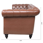 Tidyard 84.6? Brown PU Leather Rolled Arm Chesterfield Three Seater Sofa, Staggered Tufting, Solid Wood Frame, Pocket Spring Cushion, Birch Legs, 660 lbs Capacity