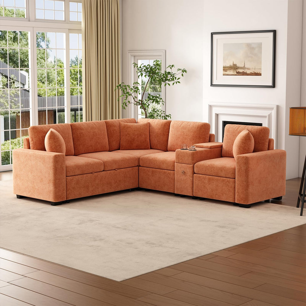 120.5" L-Shaped Modular Sectional Sofa with Cup Holders and 3 Removable Pillows Convertible Couch Bed with Pull-Out Bed and Ample Storage Space for Living Room Bedroom, White
