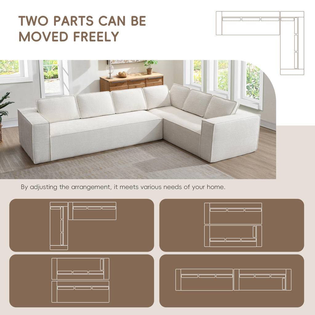 130" Ultra-Thick Chenille Modern Minimalist Style Modular Sectional Couch, Convertible Modular Cloud Sleeper Sofag, Modern Boneless Compressed Floor Sectional Sofa for Living Room, Beige