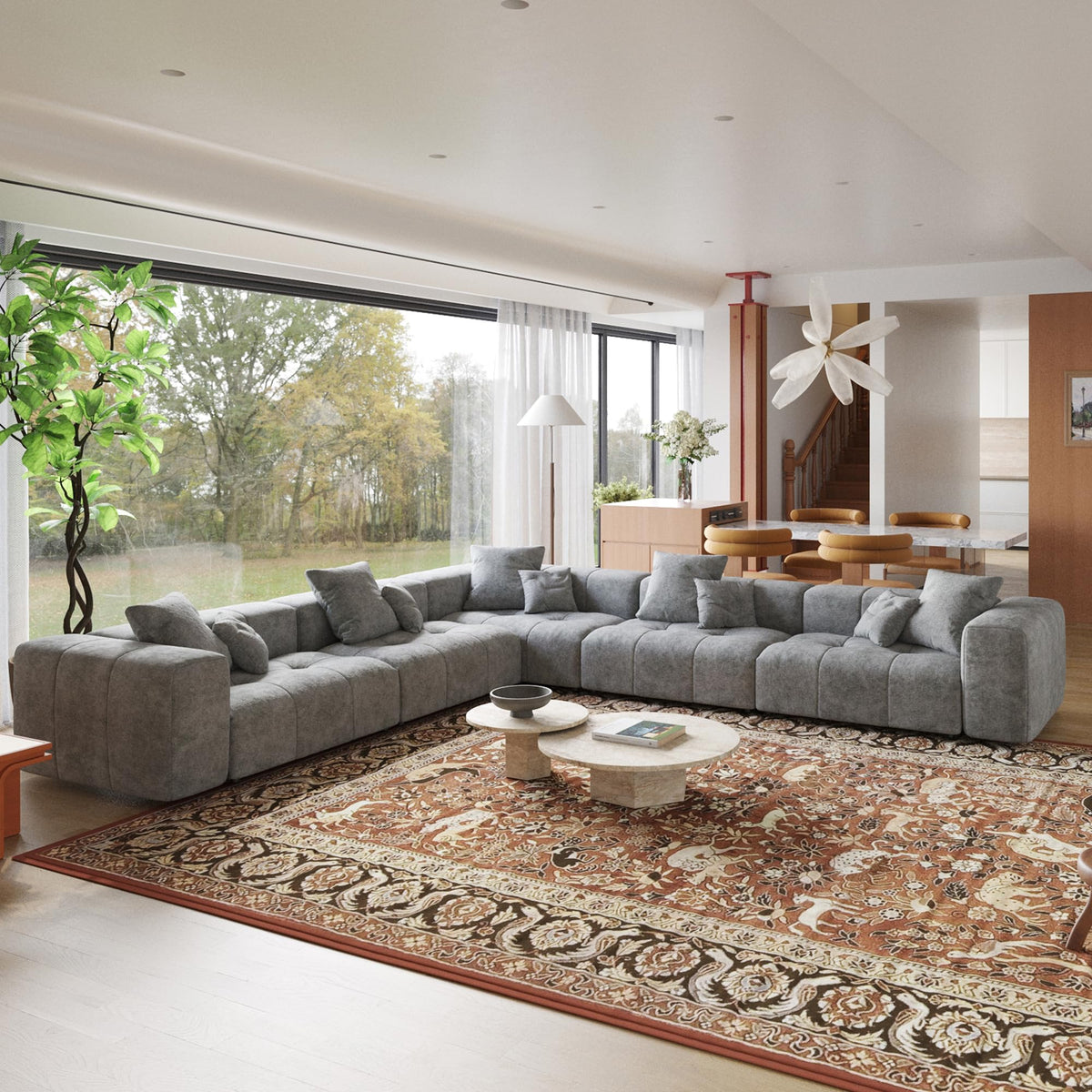 104.8" Modular Cloud Loveseat with Extra Wide & Deep Seats, Oversized 2-Seater Mid-Century Modern Couch for Living Room, Linen