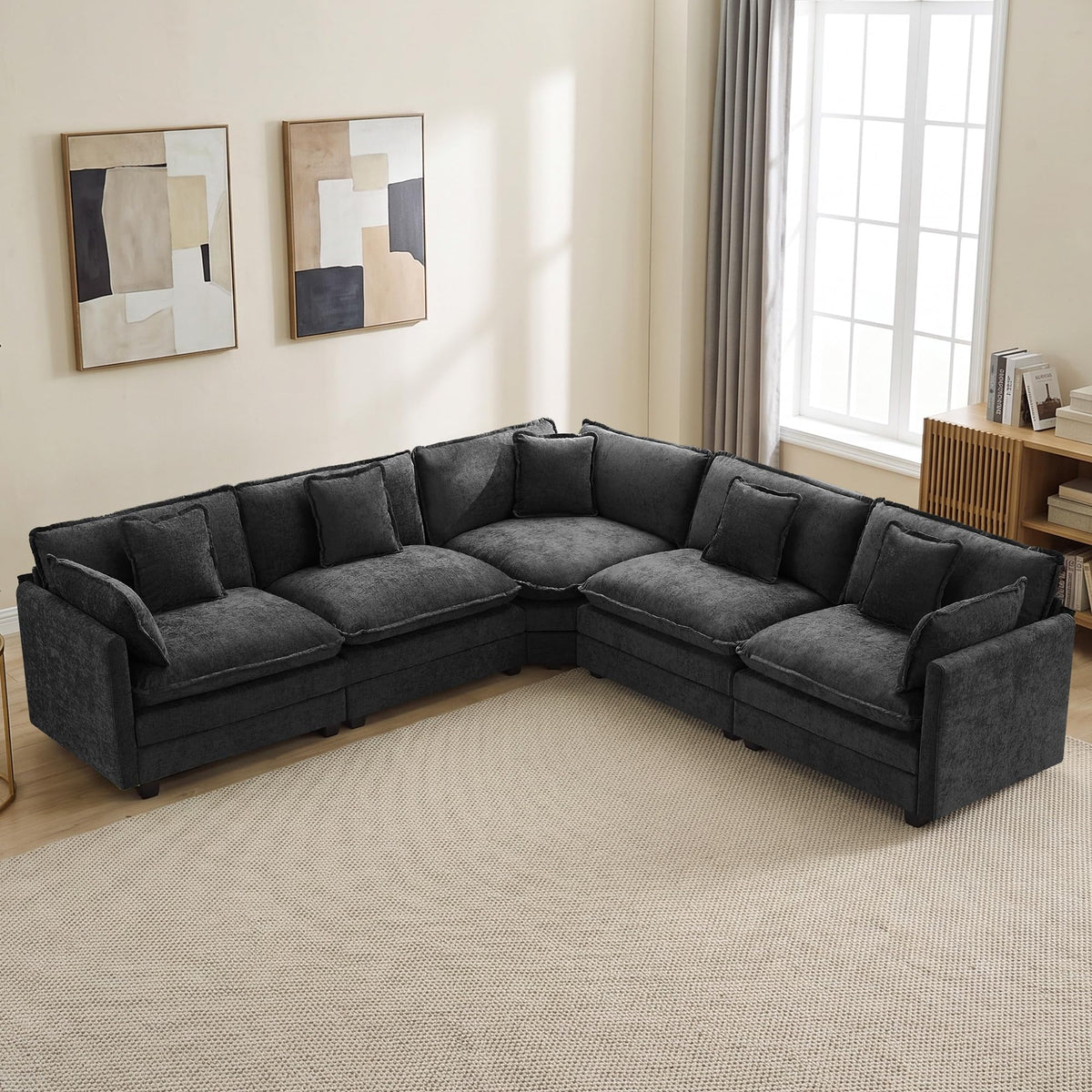 113" V-Shaped Cloud Couch, Modular Sectional for Living Room, Light Grey