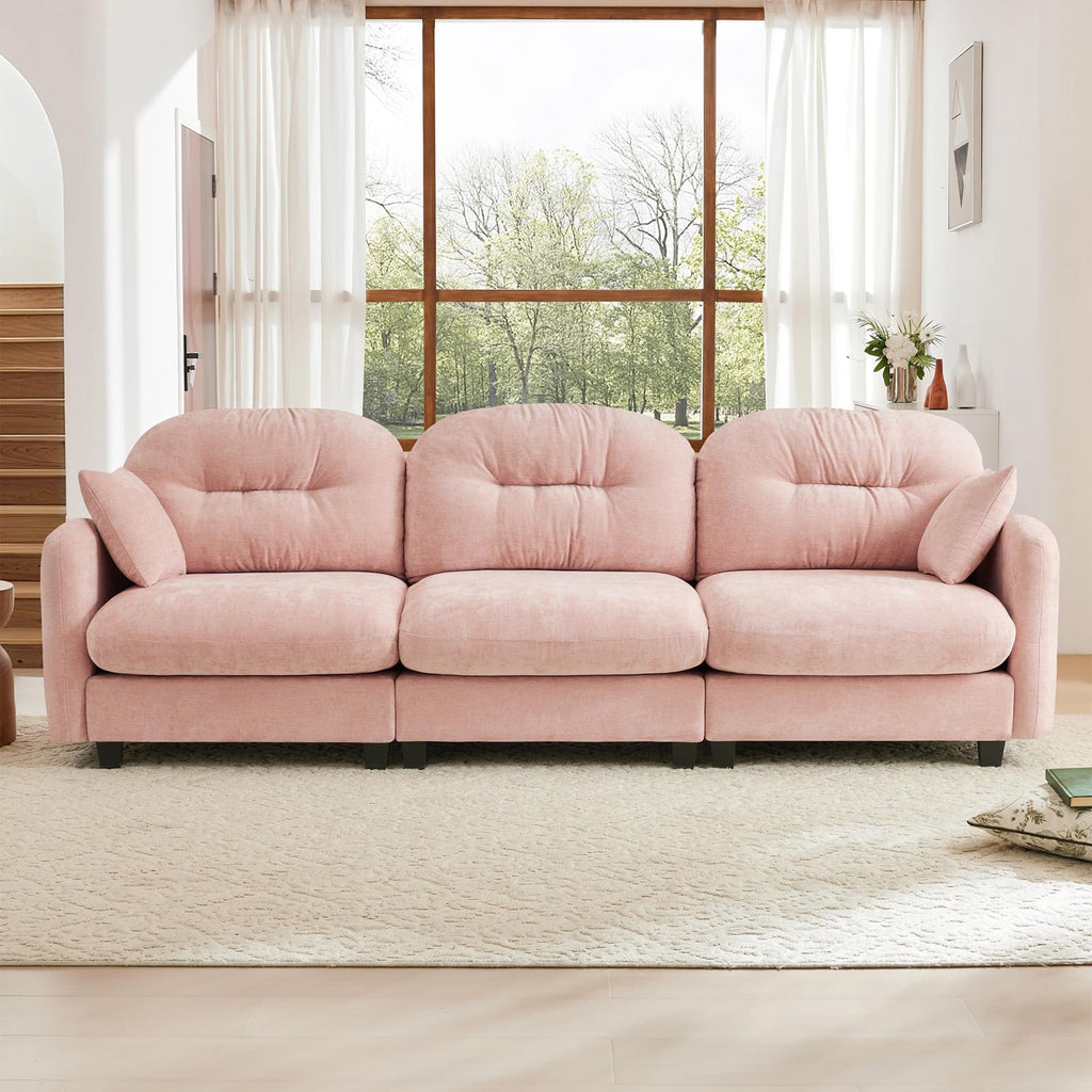 107" L Shaped Couch, Chenille Upholstered Modular Sectional Sofa, 3 Seater Deep Seat Sofa with Movable Ottoman, Modern Cloud Couch with Thick Seat Cushion, Sectional Couches for Living Room, Pink