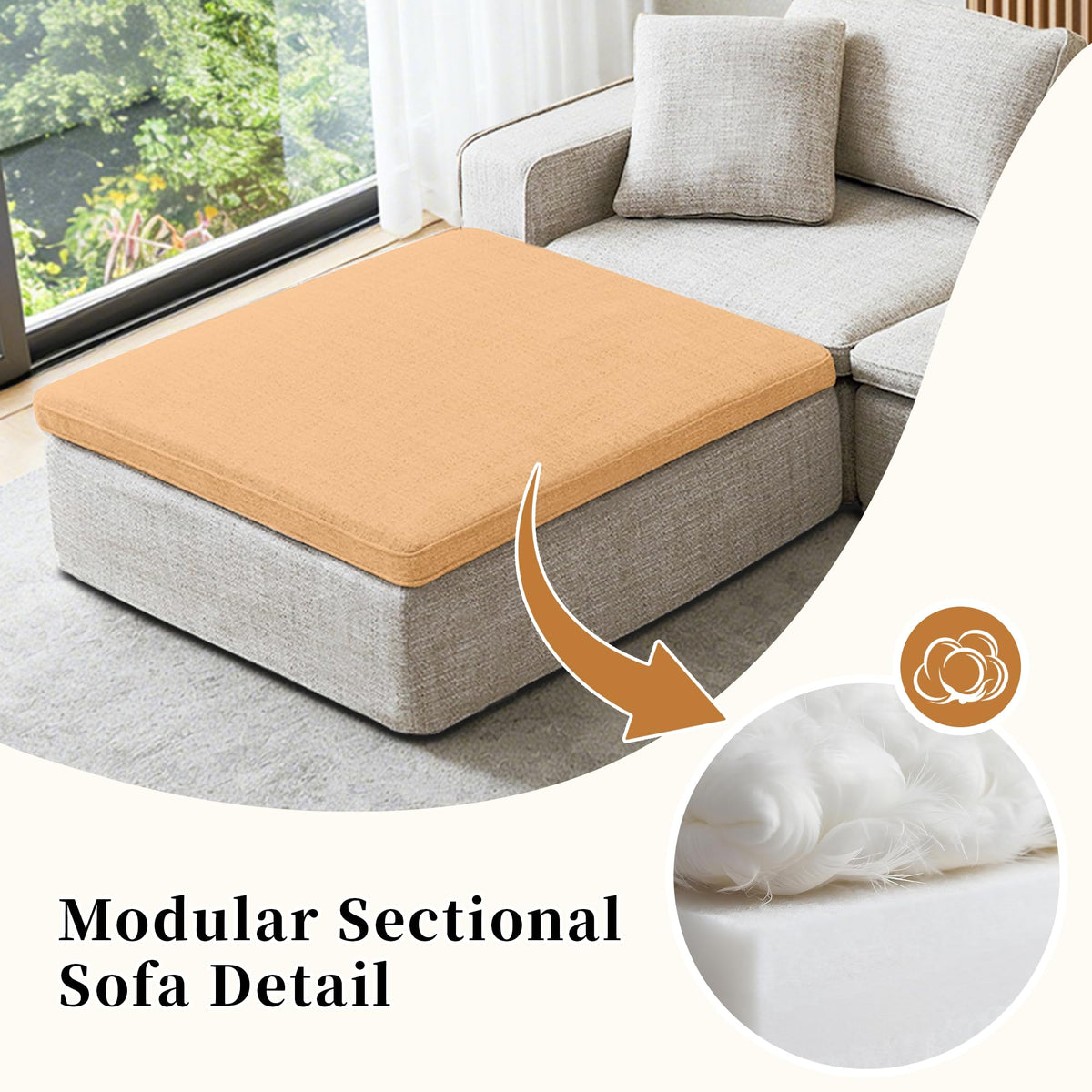 131" Cloud Modular Sofa, Oversized Sectional Couch with Washable Linen Fabric Covers, Large L-Shaped Deep Seat Sofa with Ottoman,7 Seater Down Filled Convertible Furniture for Living Room (Beige)