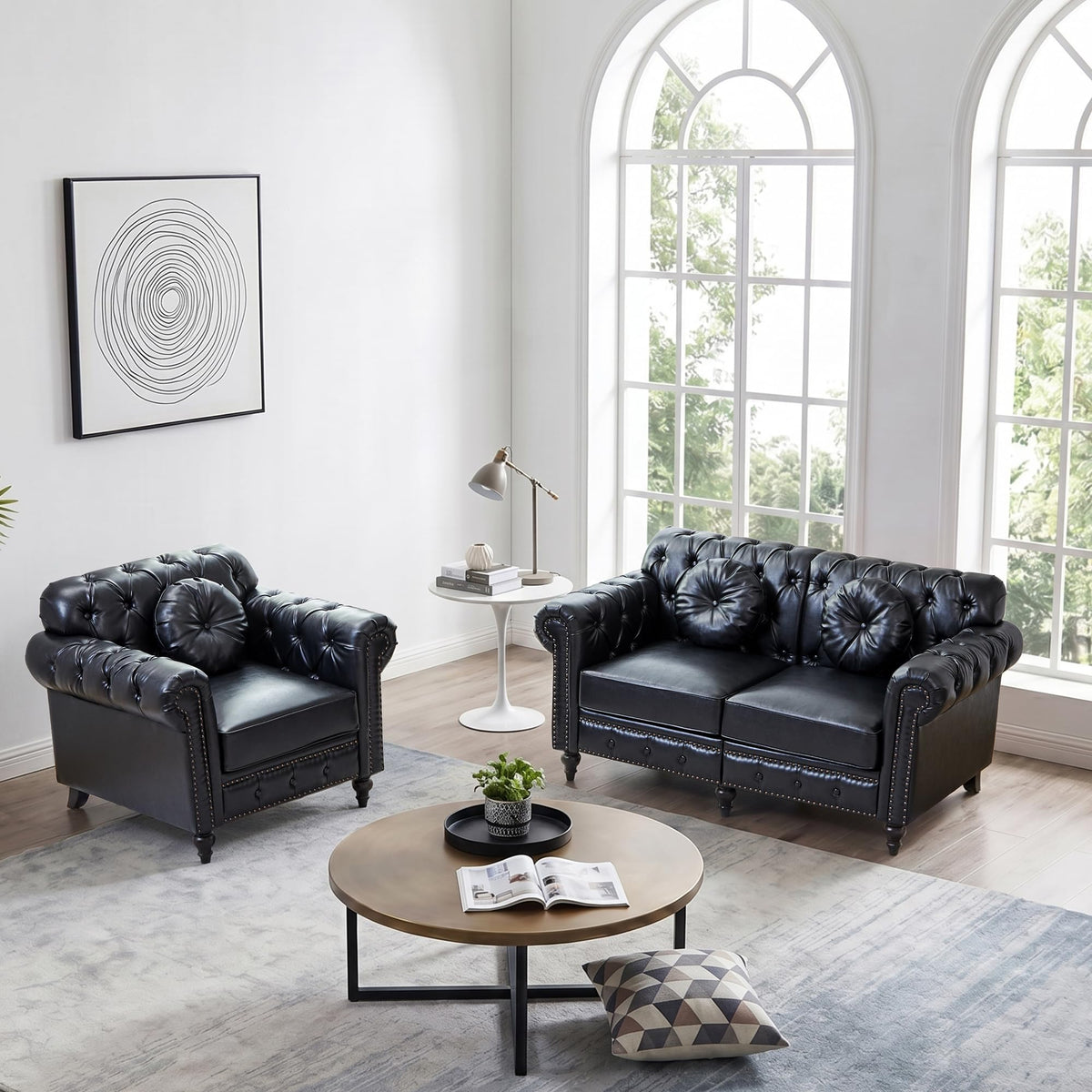 XUZENEST 3-Piece Chesterfield Sofa Set with 3-Seater Sofa&Loveseat&Chair