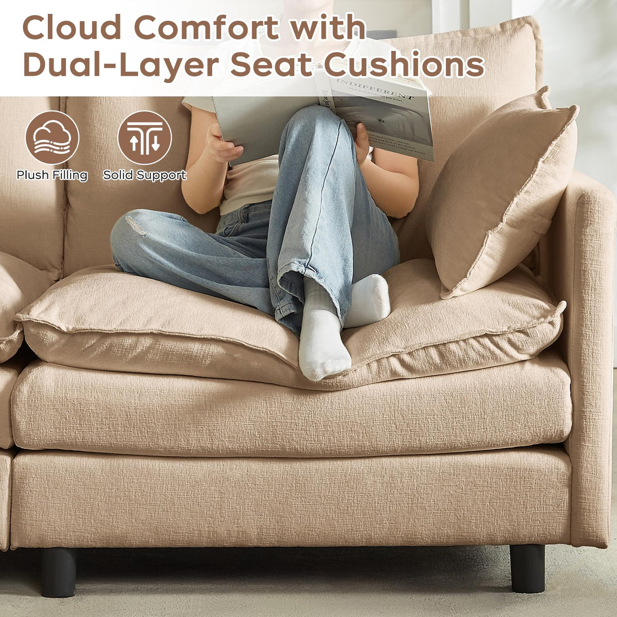 110"L Shaped Modular Sectional Sofa Coffee Cloud Couch with Movable Ottoman