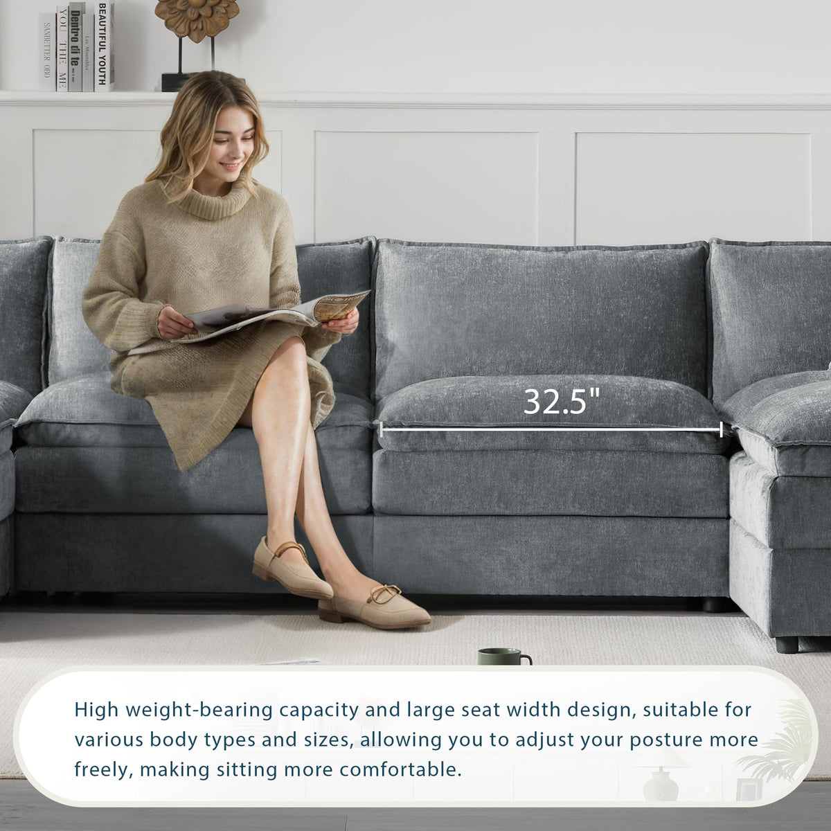 [NEW SKU of N723S1687B]136" Chenille Modular Sectional Sofa with Deep and
