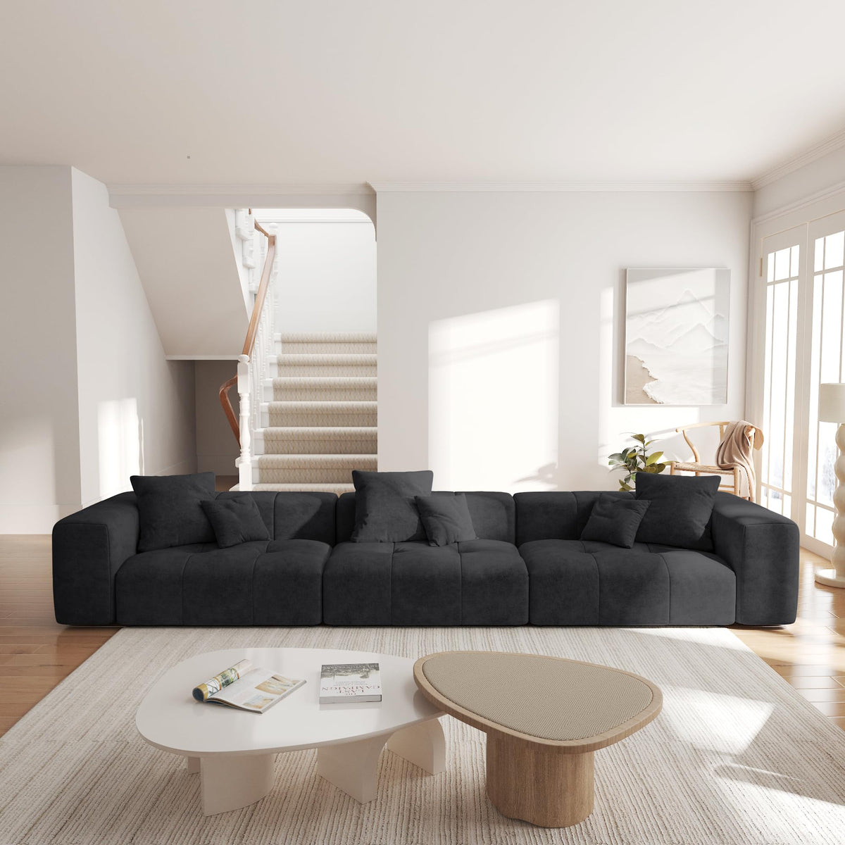 104.8" Modular Cloud Loveseat with Extra Wide & Deep Seats, Oversized 2-Seater Mid-Century Modern Couch for Living Room, Linen