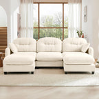 107" Modular Sectional Sofa, Comfy U Shaped Cloud Couch with Ottoman, Chenille Sofa Sleeper Deep Seat Sofas with Throw Pillows for Apartment-Camel
