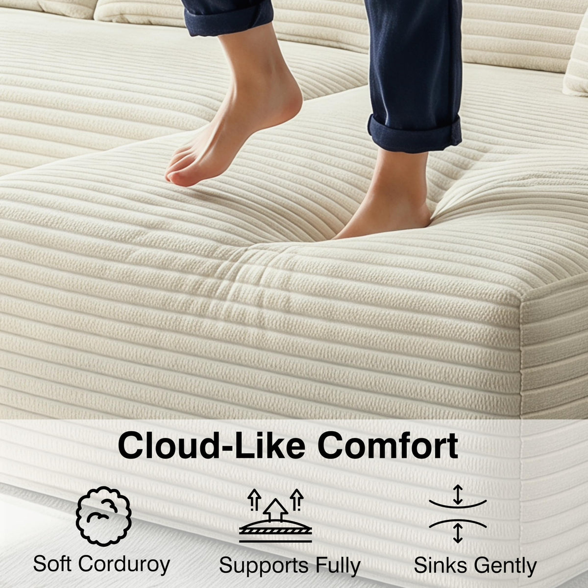 THSUPER Beige 134'' Oversized U Shaped Sectional Boneless Couches
