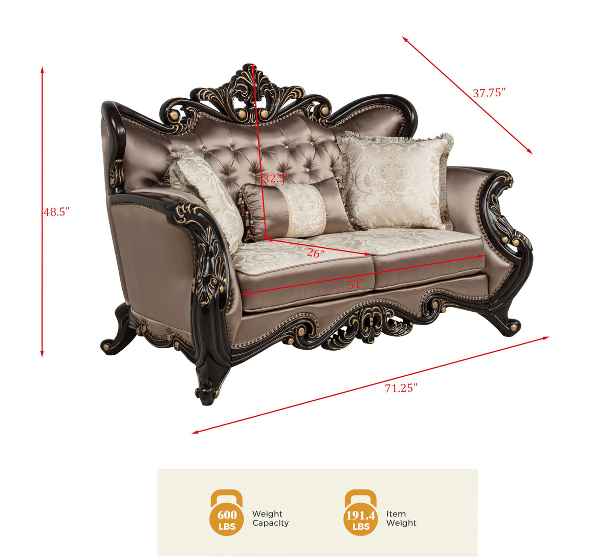 Tlerra Victorian Classic Living Room Loveseat - Desert Sand