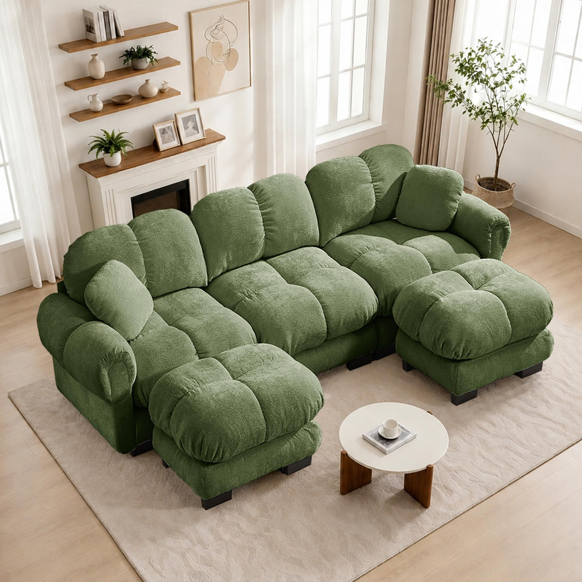 103.9" Modular Cloud Couch, Oversize U-Shaped Sectional Sofa with Ottoman, Deep Seat Chenille Couch, Anti-Slip Design, Modern 3-Seater Sofa for Living Room/Apartment/Bedroom, Brown