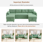 107" U-Shaped Pull-Out Couch Sectional Sofa Bed with USB Charging, Green