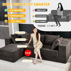 108" Boneless Sectional Chaise Couch, 17.5" Seat Height,Black Grey