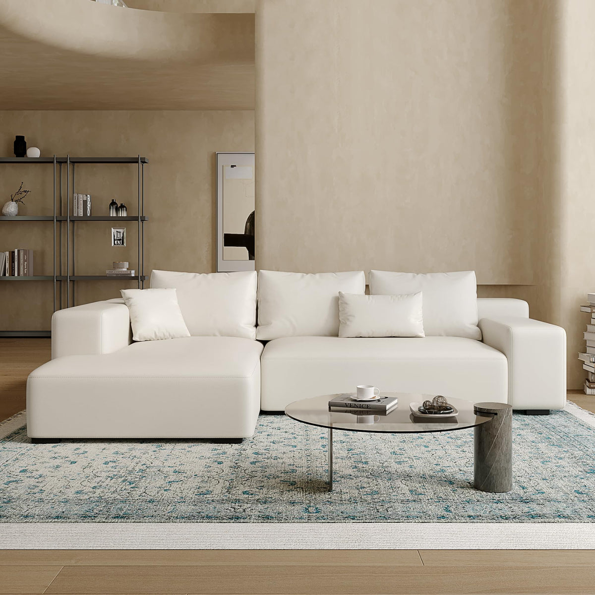 Acanva Imola L-Shaped Sectional Sofa with Chaise, Vegan Leather