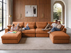 WEUP 160" Oversized Modular Sectional Sofa, Boneless Couch for Living Room, Modern Comfy U Shaped Cloud Couch Sectional with Movable Ottoman, Lumbar Pillows, 26.8" Extra Deep Seat, Terracotta Orange