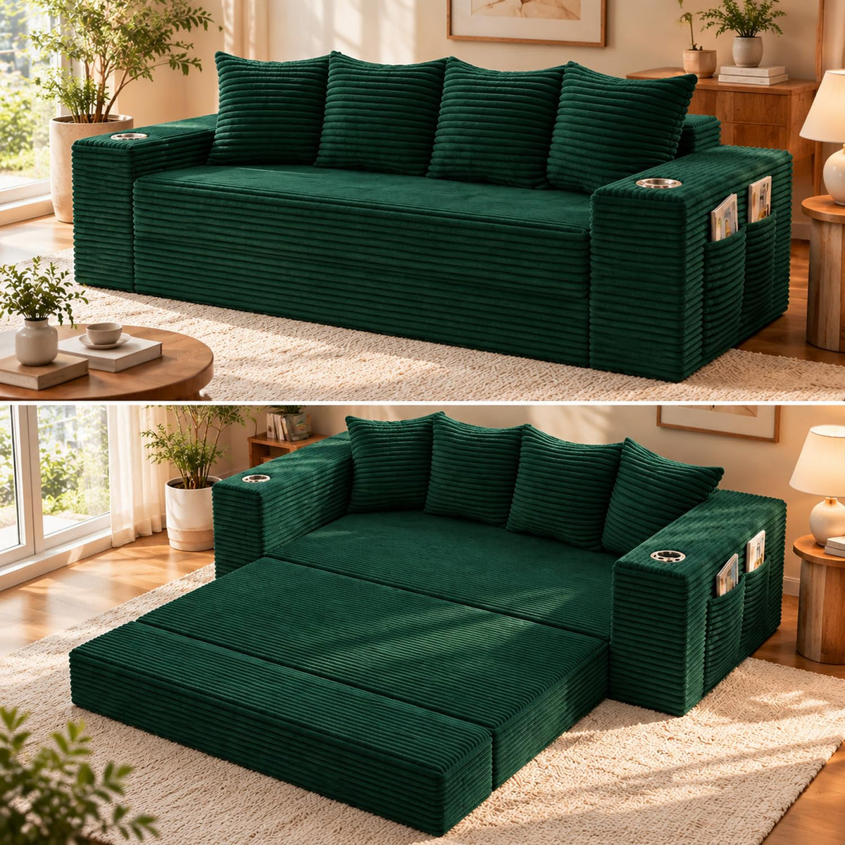 108" Modular Sectional Sofa Bed, L-Shaped Boneless Couch, Yellow