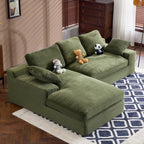 White corduroy compressed sofa. It has a soft and skin-friendly sitting feel, adding a healing atmosphere to the warm living room. It comes with 3 back cushions and 2 throw pillows. (Green)