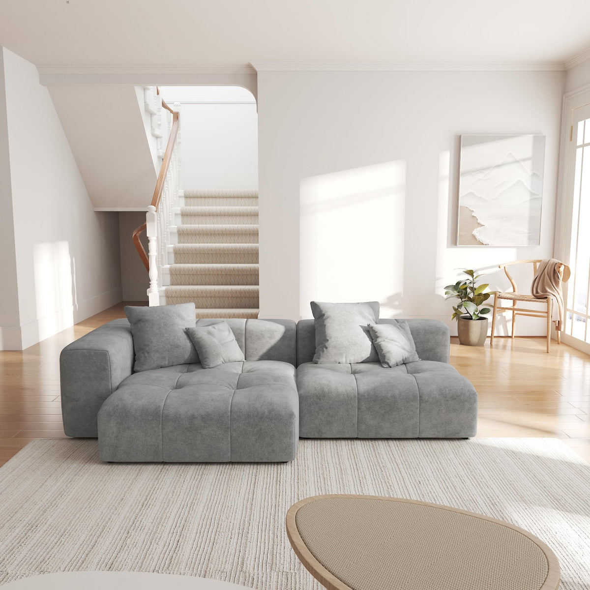 104.8" Modular Cloud Loveseat with Extra Wide & Deep Seats, Oversized 2-Seater Mid-Century Modern Couch for Living Room, Linen