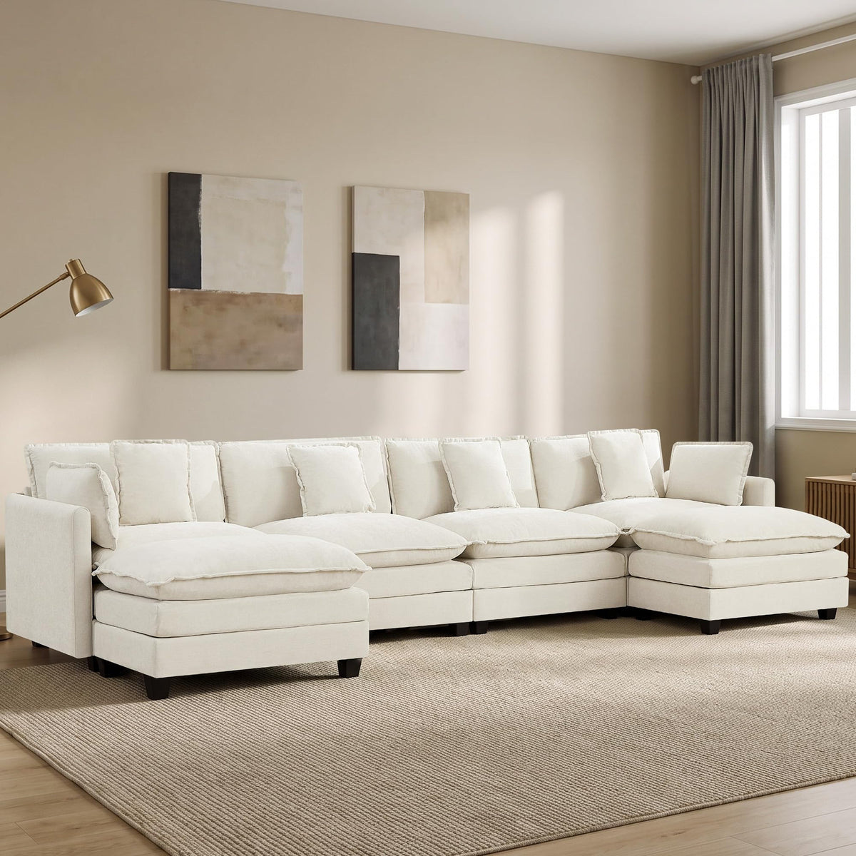 113" V-Shaped Cloud Couch, Modular Sectional for Living Room, Light Grey