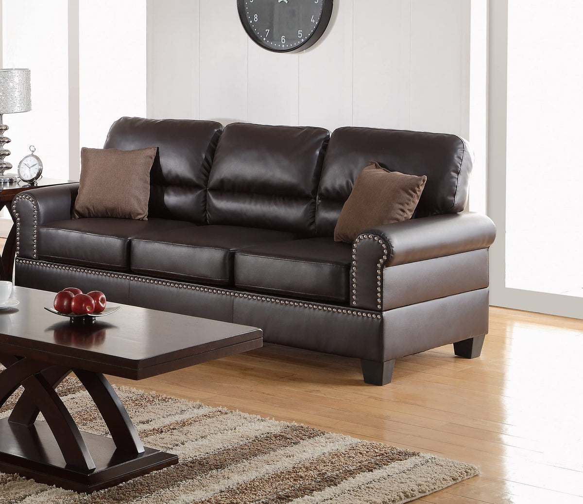 Tidyard Faux Leather 2-Piece Sofa Set with Loveseat, Contemporary Plush Couch for Living Room, Espresso Double Barrel Design, Includes Pillows