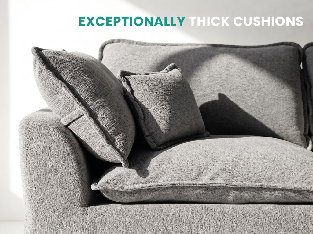 108" Corduroy Modular Sectional Sofa with Ottoman, Boneless Cloud Couch for Living Room, Convertible L-Shape Extra Deep Seat Floor Sofa, Dark Grey