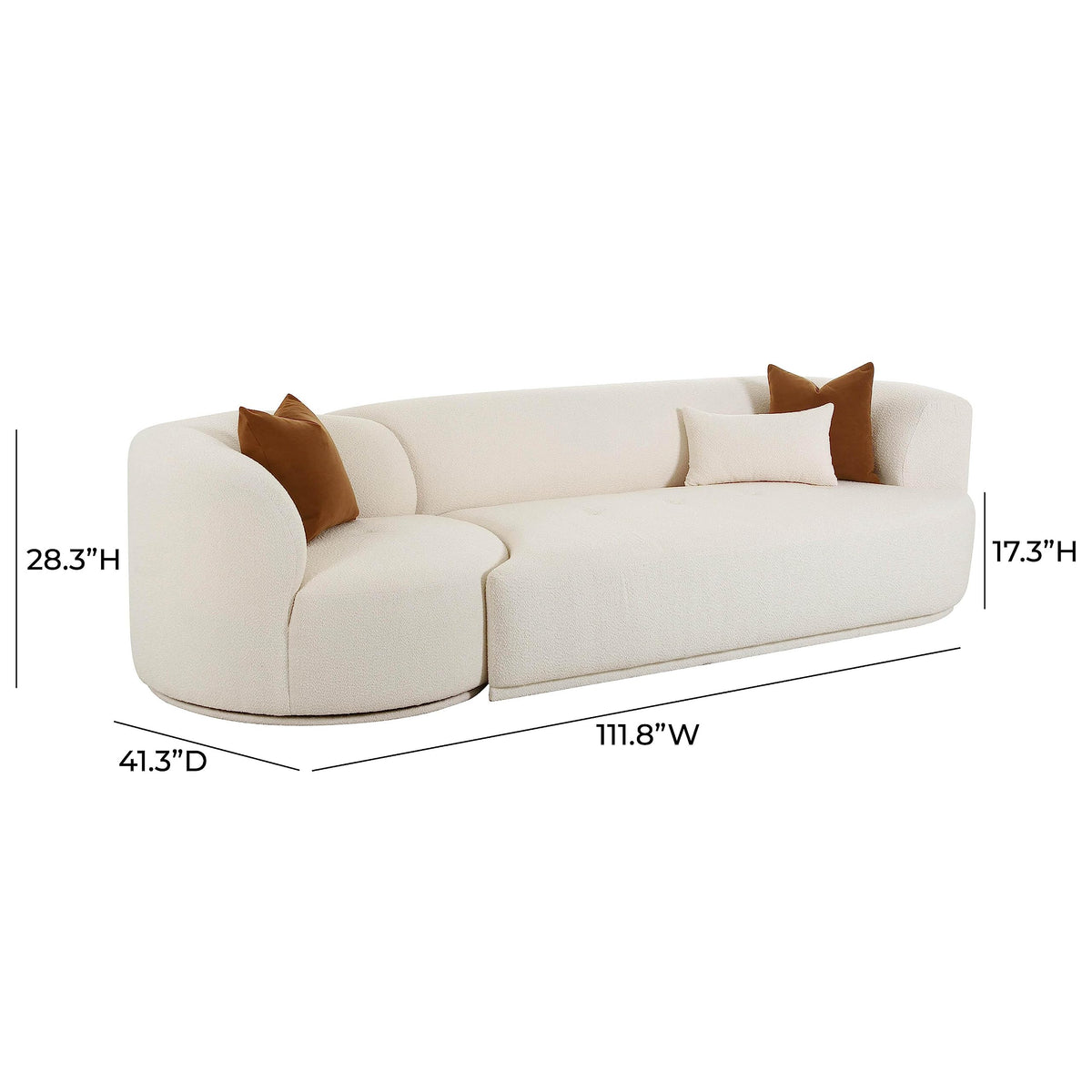 Tov Furniture Fickle Cream Boucle 2-Piece Modular RAF Sofa