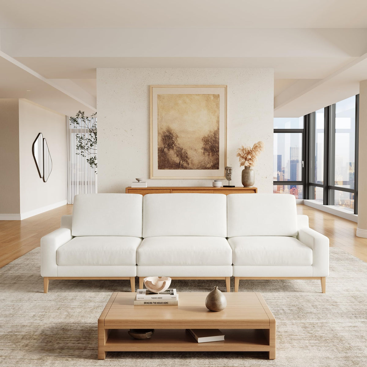 WJShome Oversized LoveSeat Modular Sectional Sofa, Wide Deep Seat Solid Wood Cloud Couch, FSC Certified Comfortable Cloud Couch Sectional, Sofa Covers Removable, White