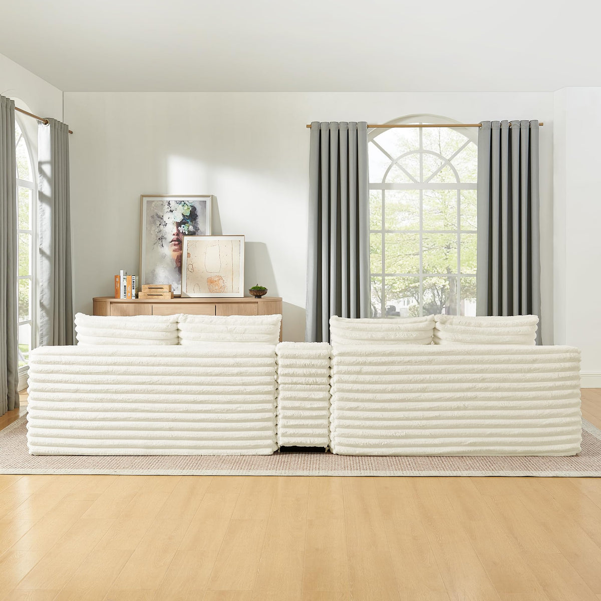 127" U-Shaped Symmetrical Cloud Sectional Couch for Living Room, Compressed U-Shaped Modular Sofa Boneless Sectional Sofa Couch with Chaise Lounger and Console, No Assembly