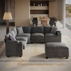 107.1" L-Shaped Modular Sectional Sofa with Storage Ottomans, 6-Seat Deep Seat Sofa with Armrest Storage, Cup Holders & USB Type-C Charging, Sectional Couches for Living Room (Grey)